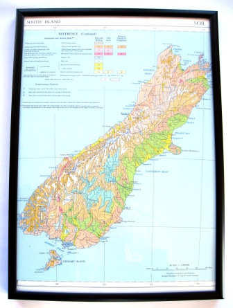 A 1950's vintage map featuring the South Island's soil types. 